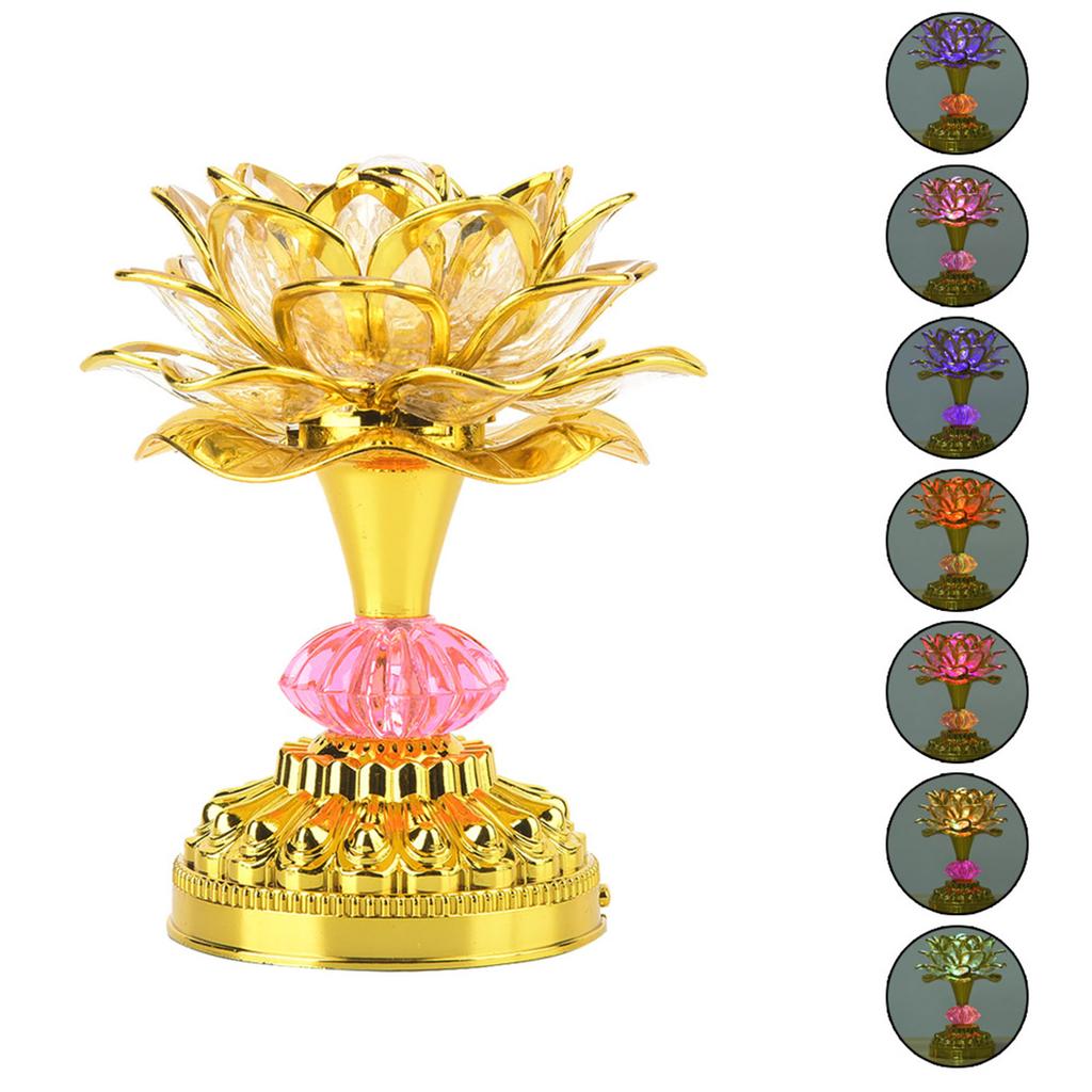 LED Vícebarevná buddhistická lotosová lampa s 13 různými buddhistickými písněmi (Zlatý)