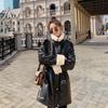 Winter Fashion Cool Leather Jacket Lady Mid-length Loose Cotton Jacket Plus Cotton Thicker Motorcycle PU Leather Jacket Handsome Jacket WarmParka Coat