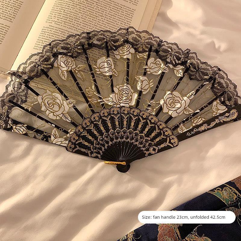 Exquisite Ancient-Style Fan for Summer, High Aesthetic Lace Fan for Girls, Foldable and Portable, Specifically for Dance, Chinese Style, Portable