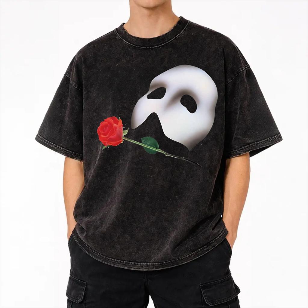 Phantom of The Opera T Shirts Hip Hop Washed Short Sleeve Harajuku T-Shirt Casual for Men Women Streetwear Graphic Printed Tees