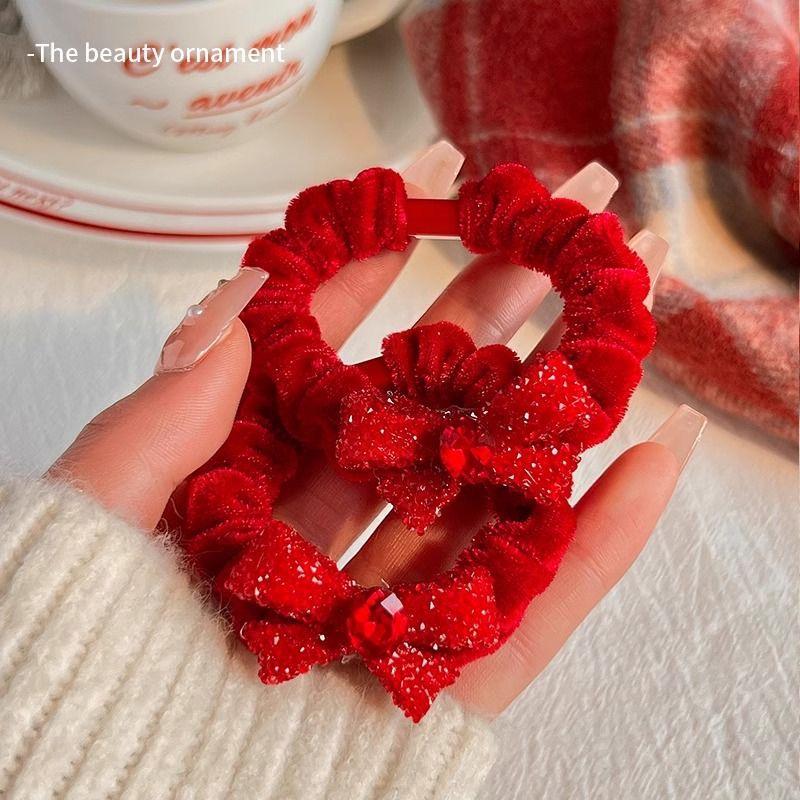2024 Festive Red Bow Hair Tie Scrunchie for Benming Year Ponytails & Buns