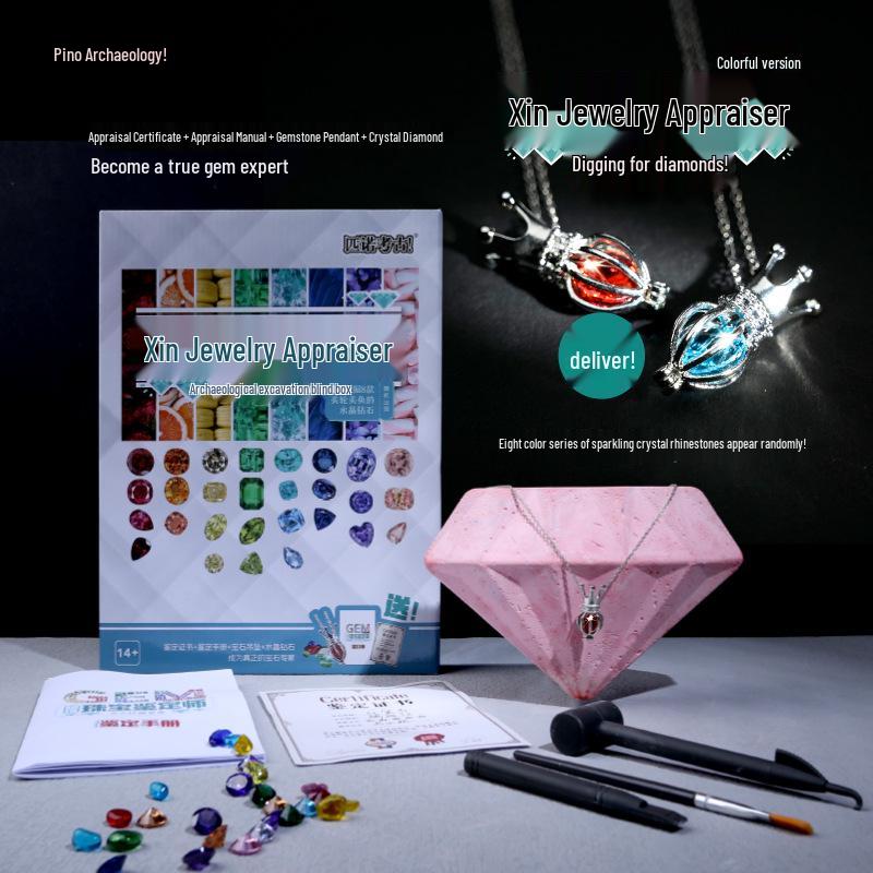 Pinocchio Gem Digging Kit: Colorful Diamond Pendant Necklace Archaeology Toy for Girls