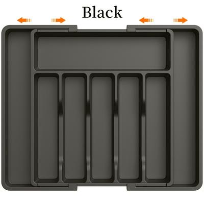 1pc Black Storage Rack, Adjustable Cutlery Box, Retractable Plastic Drawer Storage, Kitchen Cutlery Storage, Expandable Cutlery Tray