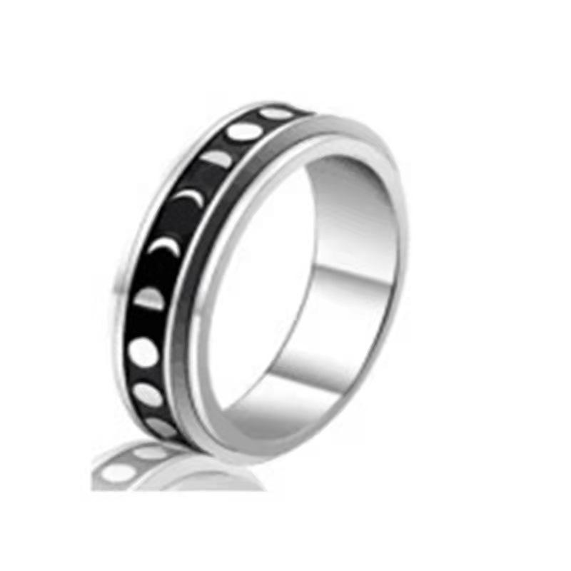 European & American Titanium Steel Moon & Star Rotating Couple Ring Set