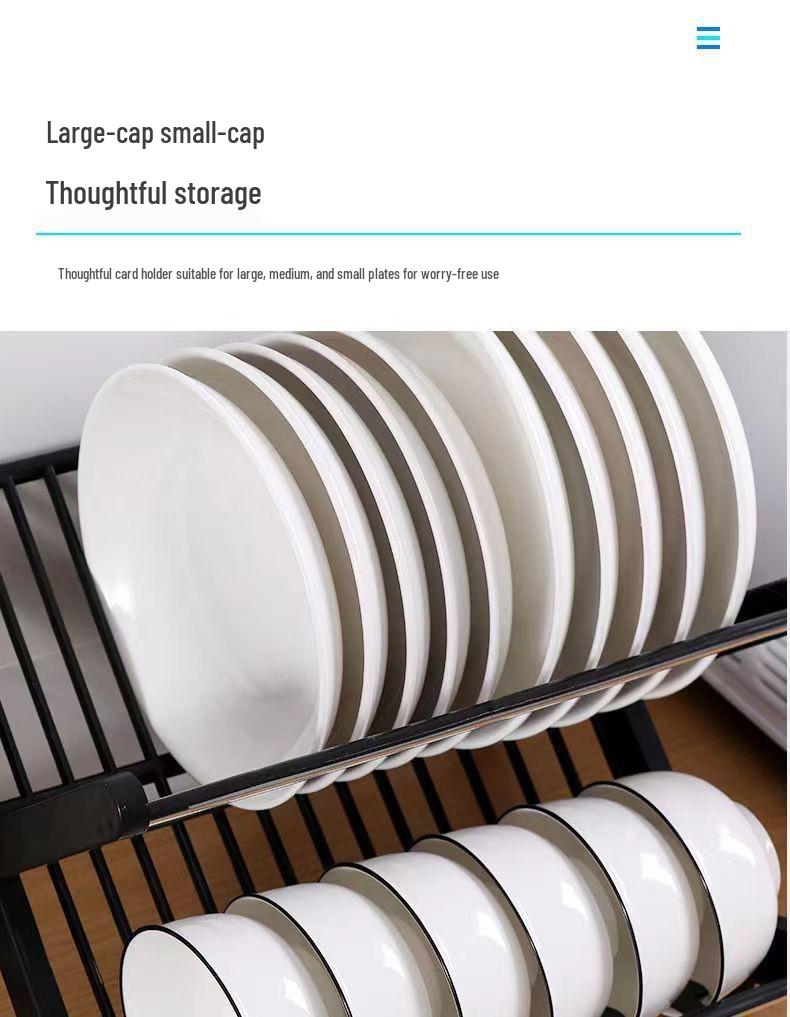 Double Layer Folding Dish Rack with Cutlery Storage - No Installation Needed