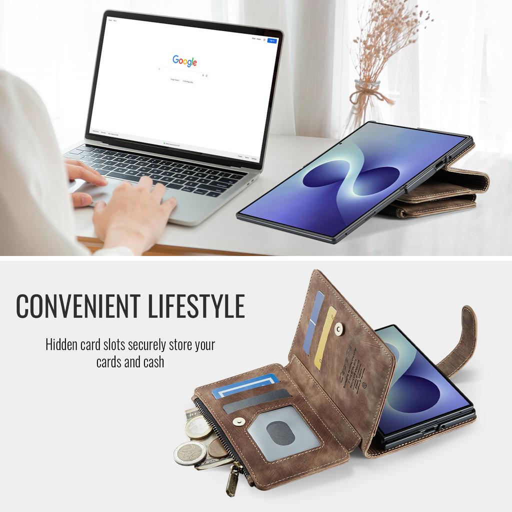 Vintage Zipper Flip Multi Cards Solt Leather Case for Samsung Galaxy Z Fold8 Fold 8 Wide Shockproof Book Stand for Magsafe Cover