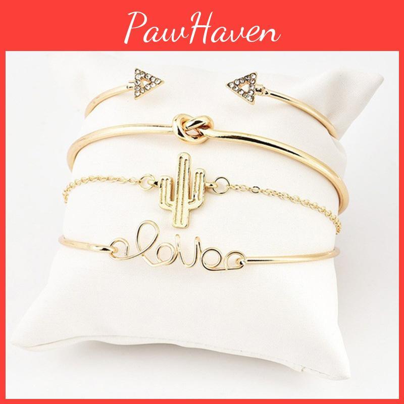 Retro Cactus Knot 4-piece Bracelet Set Geometric Diamond Bracelet