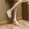 Fashion Transparent One-Line Buckle With Wedge Sandals Women'S Summer New Hemp Rope Inside Increase Waterproof Platform High Heels