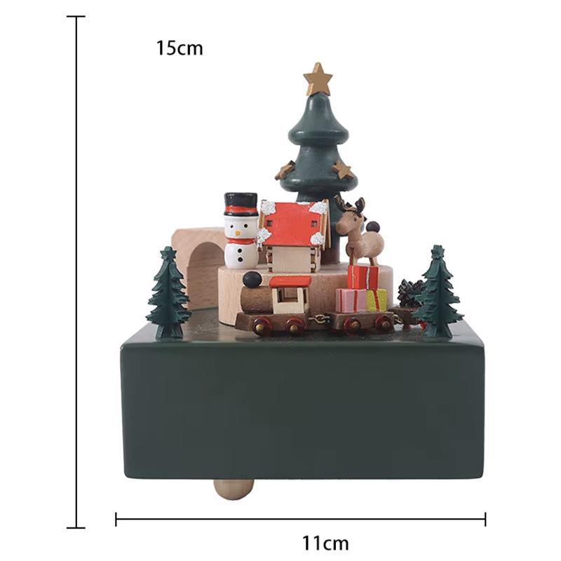 Creative Wooden Christmas Deer  Snowman Train  Music Box Handmade  Carousel Toy  Decoration Gift For Kids