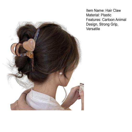 Hair Claw Cartoon Bear Cat Biscuit Design No Pressure Strong Grip Hair Clip Large Size Back Head Shark Clip Hair Accessory