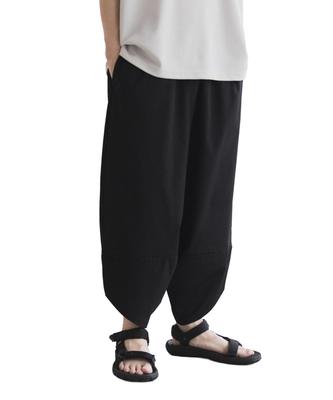 [NAVY] [Navy] Men's Balloon Pants, Sarouel Pants, Aladdin Pants, 3/4 Length, Dry, Stretch, Pockets, Elastic Waistband, Drawstring, Bottoms, Black: M