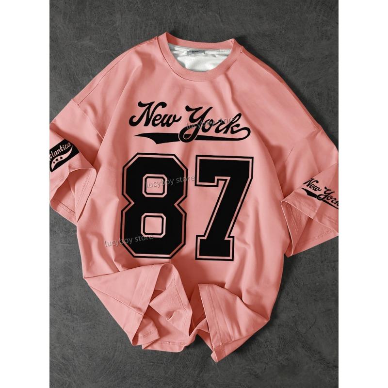 No.87 NEW YORK Print Jersey Tshirt Women Short Sleeve Sport Football T-Shirt Vintage Oversize Striped Tees Women Casual Clothing