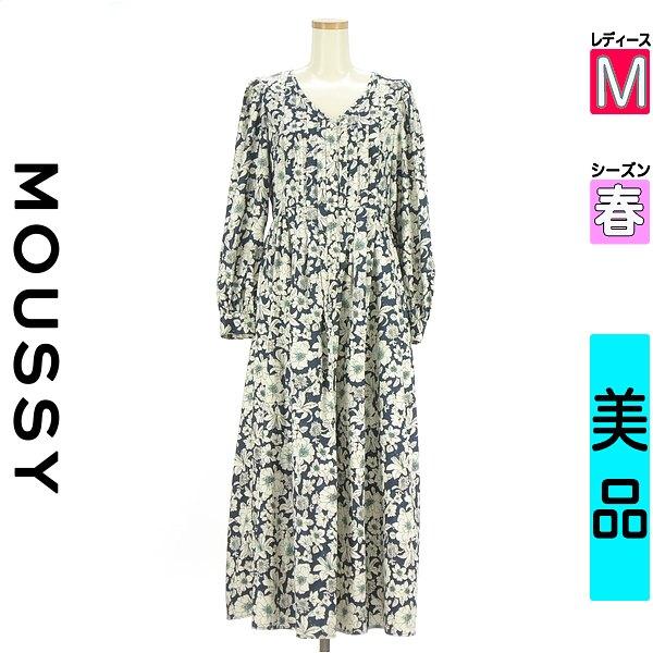 MOUSSY Dress Tunic Women s Spring Long Sleeve Dark Blue/Navy M Floral Pattern Long Flare Dress [Used] [Used Clothes] [Sale]