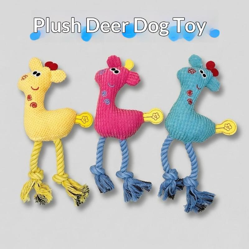 Plush Deer Dog Rope Toy Squeaky Teeth Cleaning Chew Toy Interactive Pet Toy For Small Medium Dogs Indoor Outdoor Play