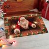 Anti Slip Kitchen Floor Runner 3D Christmas Entrance Rug, Santa Claus Snowman Mat, Non-slip Soft Crystal Velvet Mat Festive Rug for Front Door