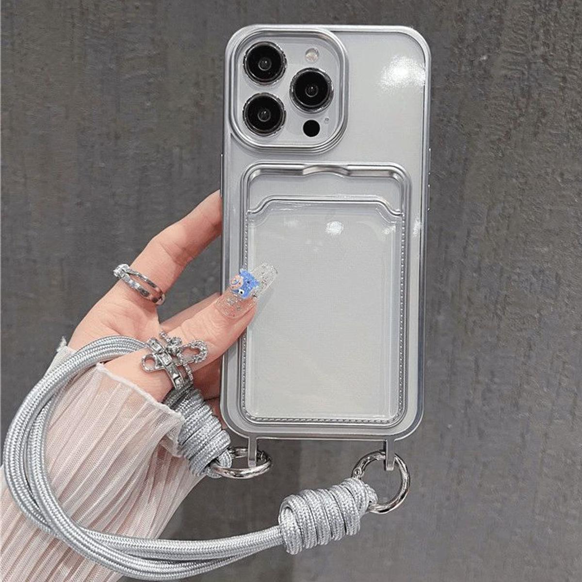 

Electroplated Lanyard Card Holder Frosted Translucent Mobile Phone Case Temperament Trendy Brand Goddess Cooling Case Cute Frosted Feel For iphone 16 Pro Max
