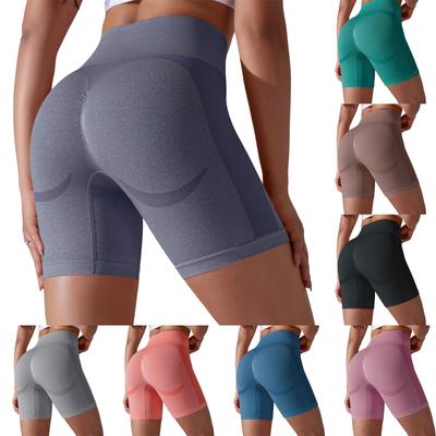 Mode Femme Couleur Unie Sans Coutures Taille Haute Pêche Moulant Respirant Short de Yoga Course Fitness Pantalon Trois Quarts