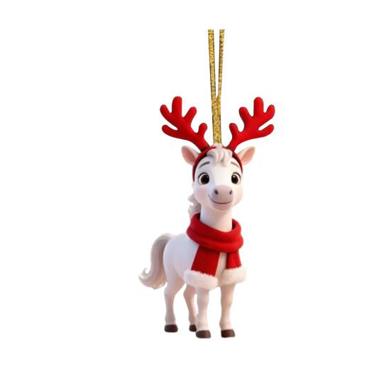 Christmas Pony Ornament 2D Acrylic Hanging Decor for Car And Tree Cute Horse Design Holiday Gift for Kids