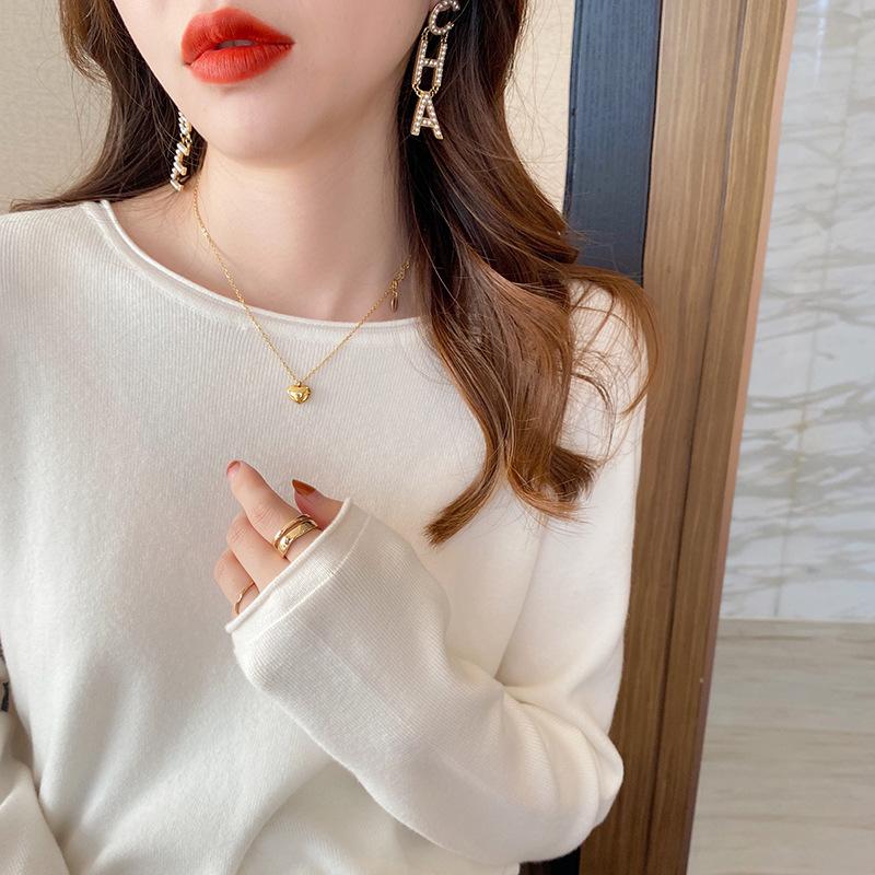 Simple one-piece fleece thickened sweater women's spring basic inner bottoming shirt warm knitted top