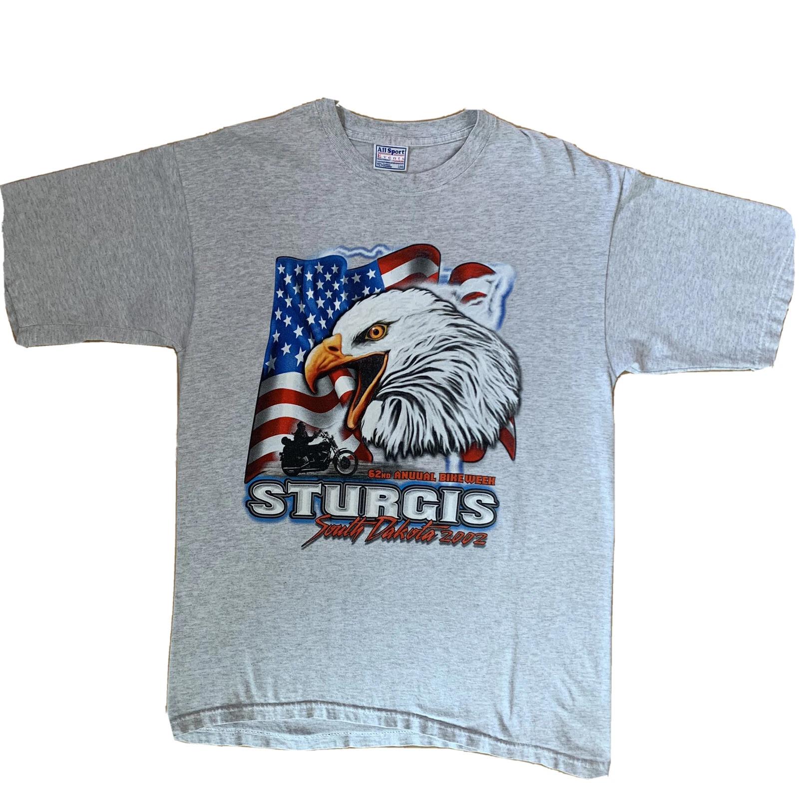 Vintage Sturgis Motorcycle Rally Shirt L Gray 90s Eagle Art Biker Punk Grunge S