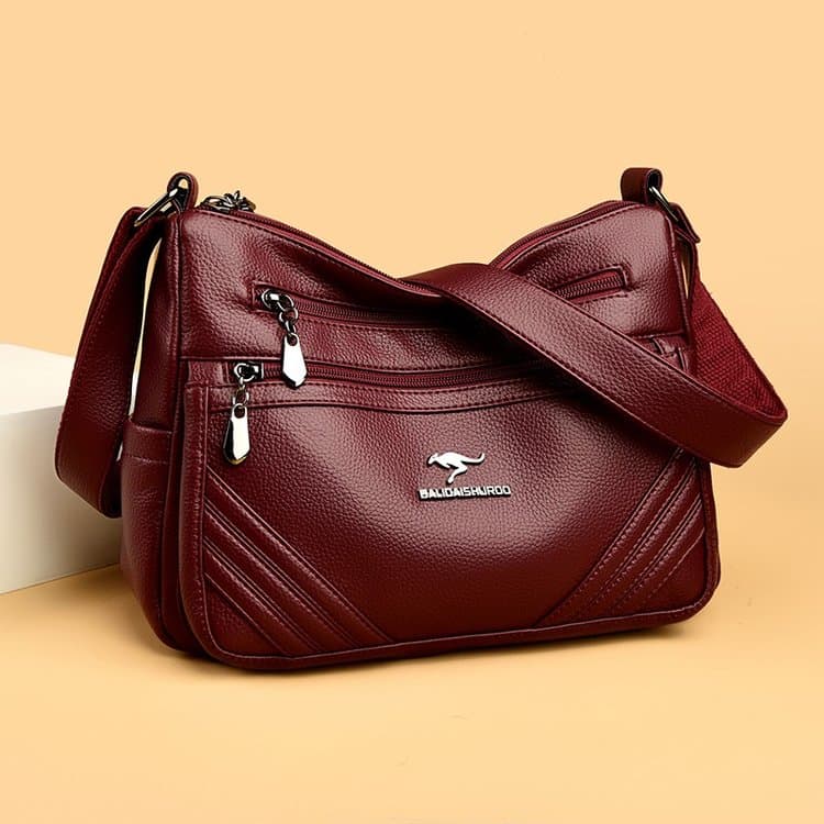 Weiche Leder-Umhängetasche mit mehreren Reißverschlüssen, vielseitige Schultertasche
