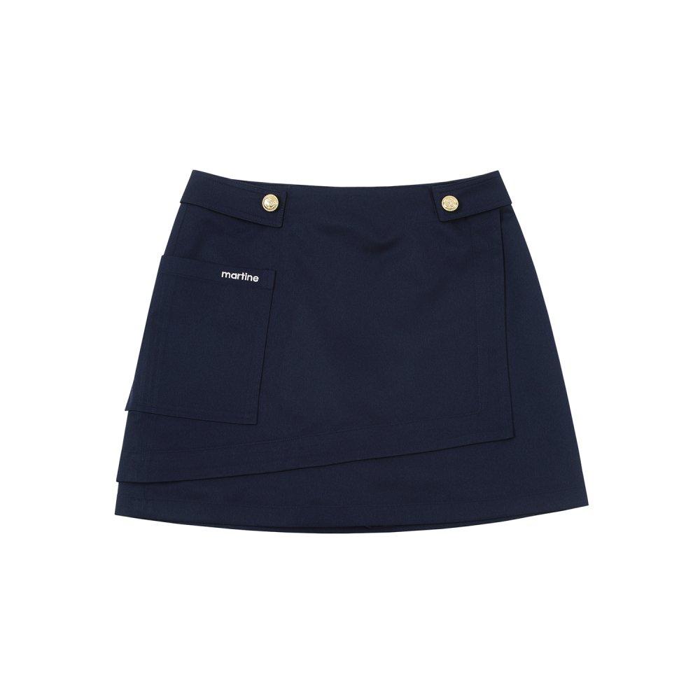 MARTINE GOLF Waist Button Point Wrap Skirt_Navy