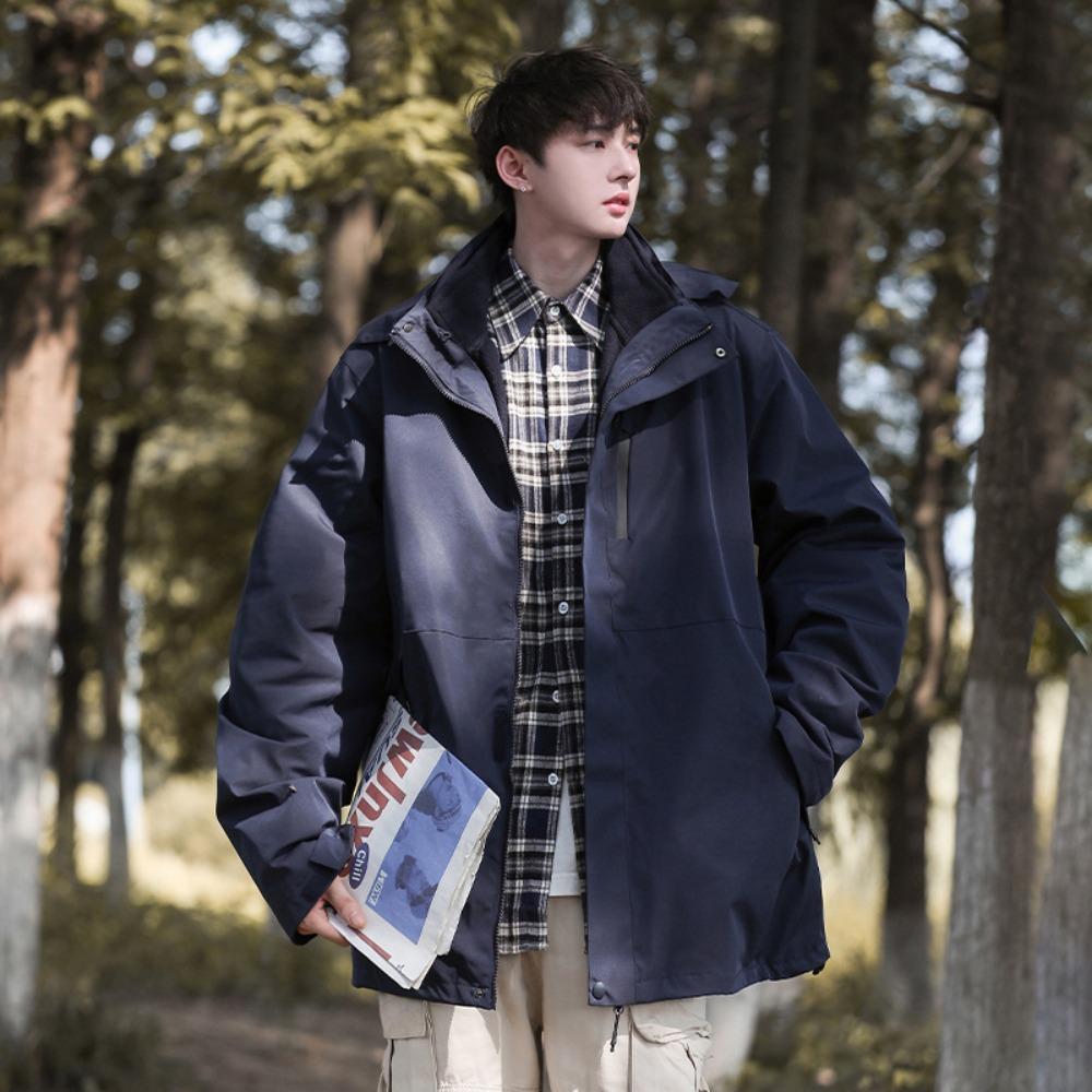 Army Green Outdoor Jacket Men's Three-in-one Removable Autumn and Winter Windproof Waterproof Three-proof Jacket