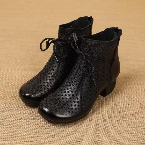 Fashion Shoes Block Heels Soft Sandal Woman Boot 2025 Summer Breathable Chunky New Retro Real Genuine Leather Block Heels Retro Woman Sh