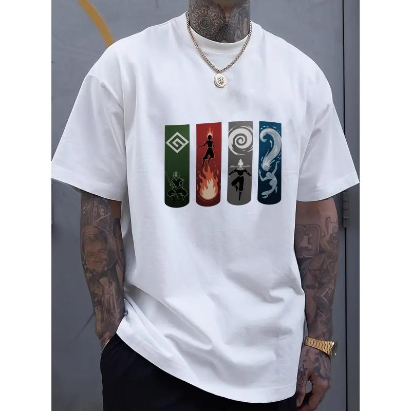 European Sizes The Last Airbender Four Elements Graphic T-Shirt for Men - Fire, Short Sleeve Round Neck Casual Summer Tee,  Breathable Material,
