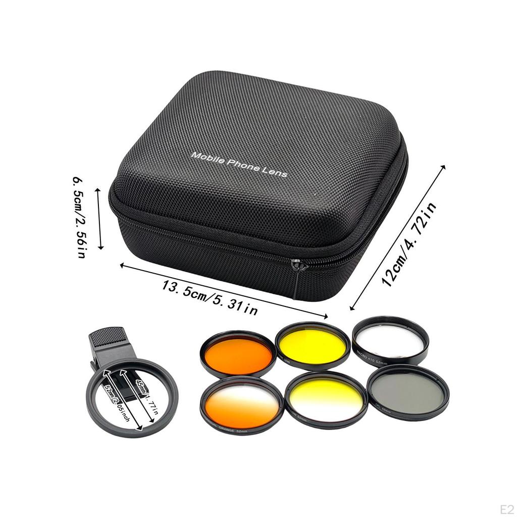 Coral Lens with Storage Bag CPL for Phone Graduated Photography Accessories 52mm 6 Lenses Clip on