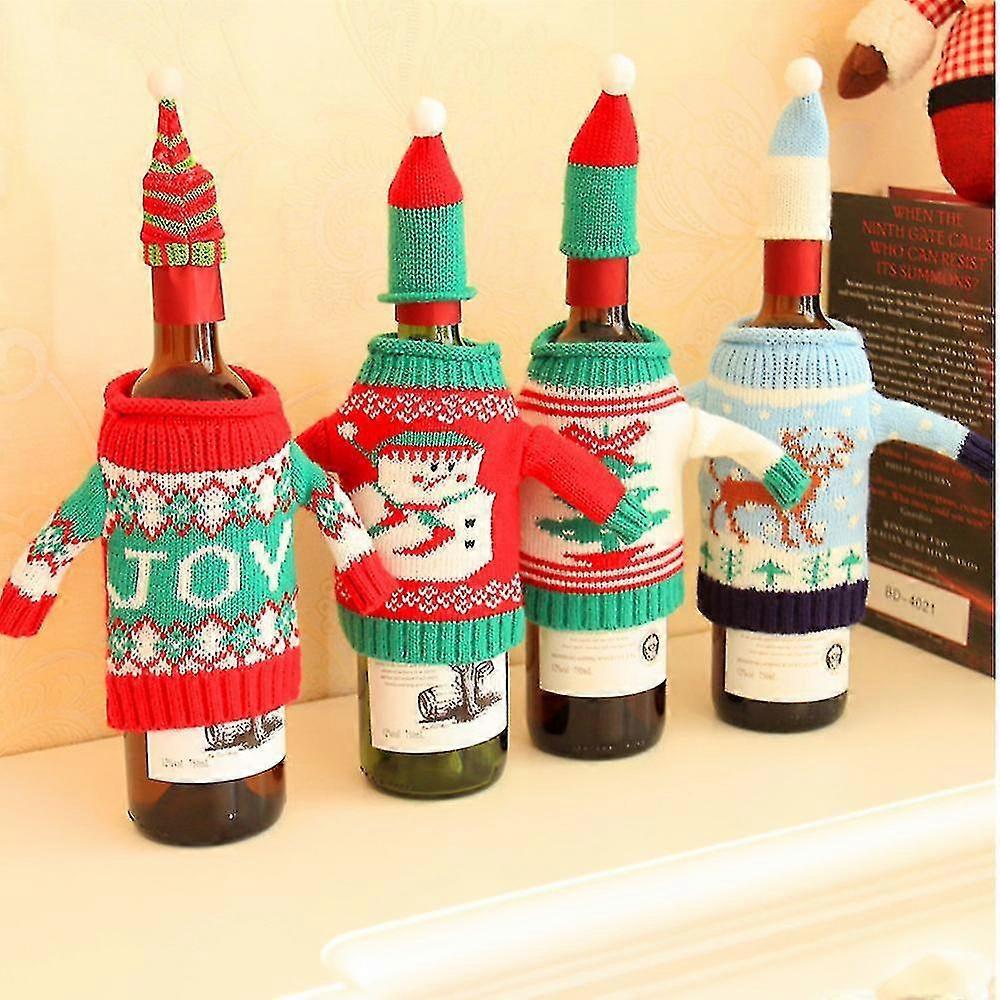 Christmas Wine Bottle Knitted Ugly Sweater Covers Set,thanksgiving Halloween Christmas Gift"