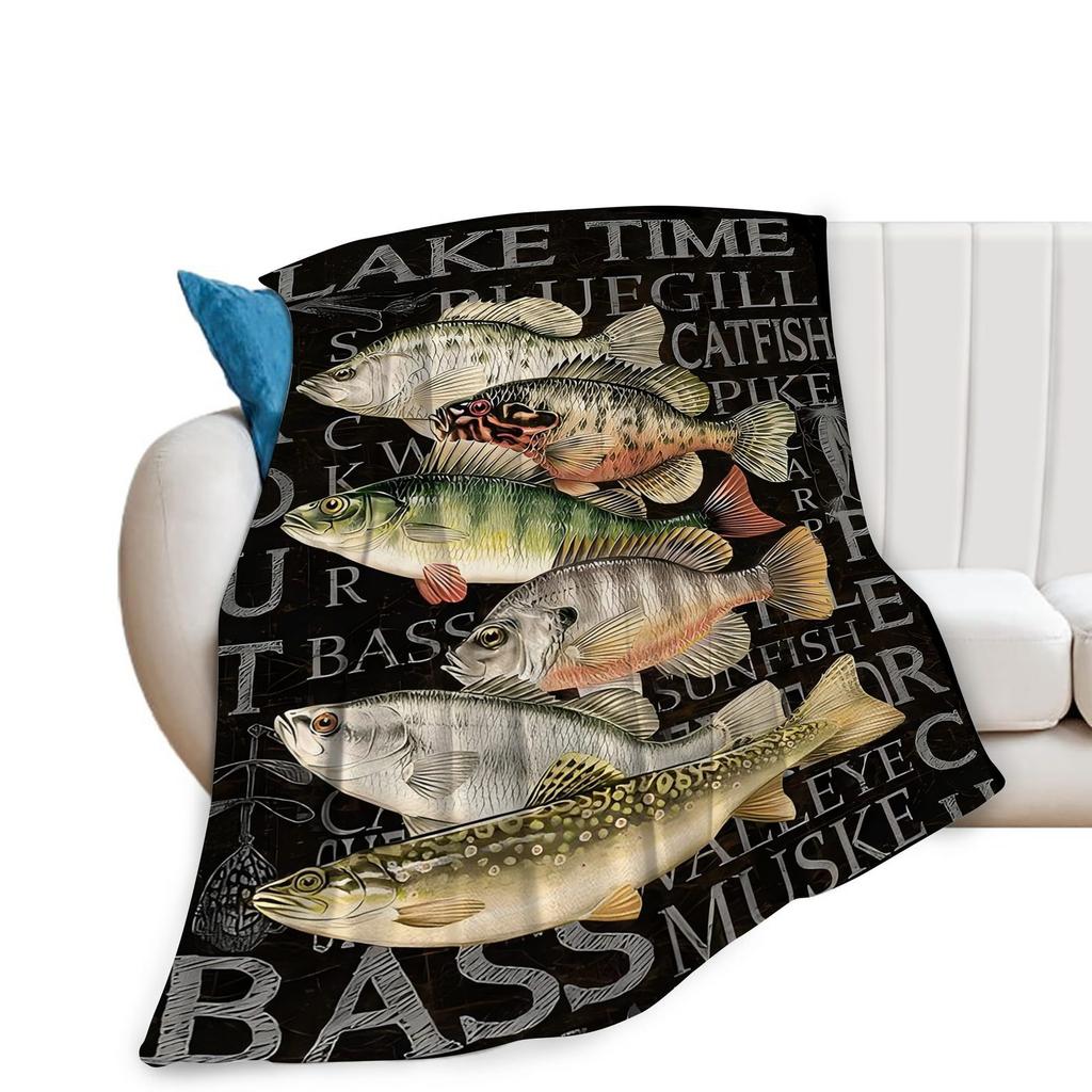 Fishshaped letter pattern digitalprinted polyester Bedroom velvet flannel soft sofa cover blanket Fleece blankets for beds