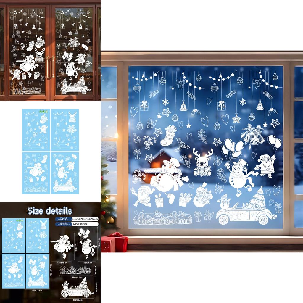 Christmas Static Cling Window Decals With White Christmas Snowman For Holiday Decor