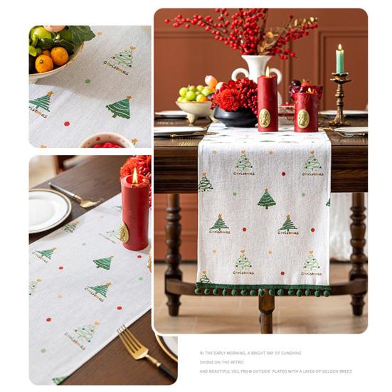 Yousheng Christmas Table Runner Retro Xmas Tree Table Runner Festive Dining Table Decoration Cloth for Holiday Dinner Party Family Gathering
