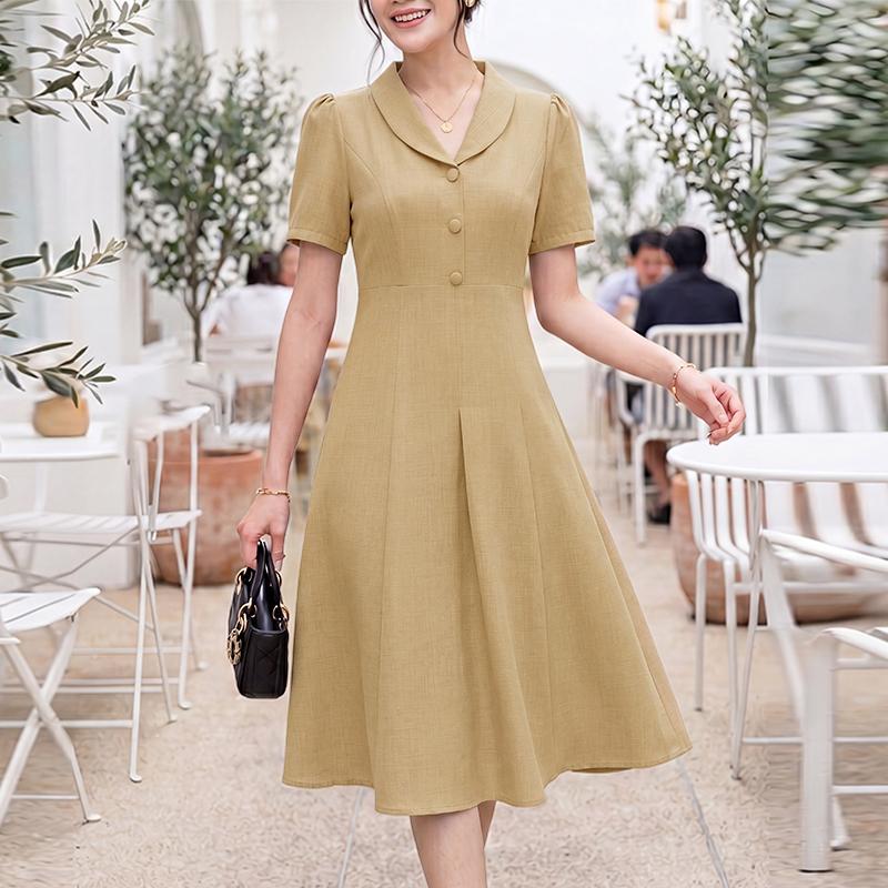 ZANZEA Elegant Women Turn Down Collar Casual Short Sleeve Dress