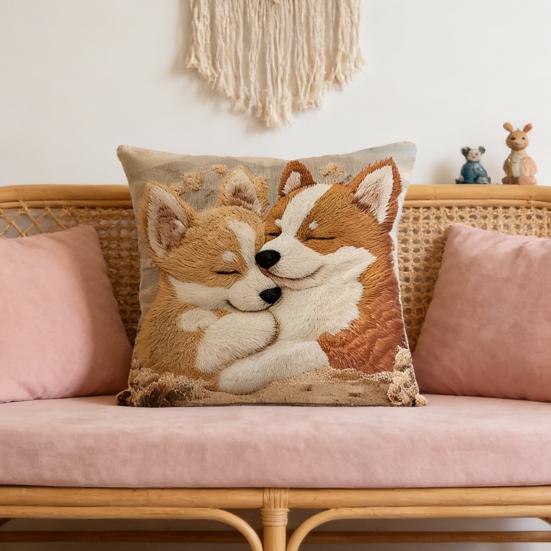 2D Animal Cushion Cover Imitation Embroidery Alpaca Pattern Pillow Case Dog Highland Cow Throw