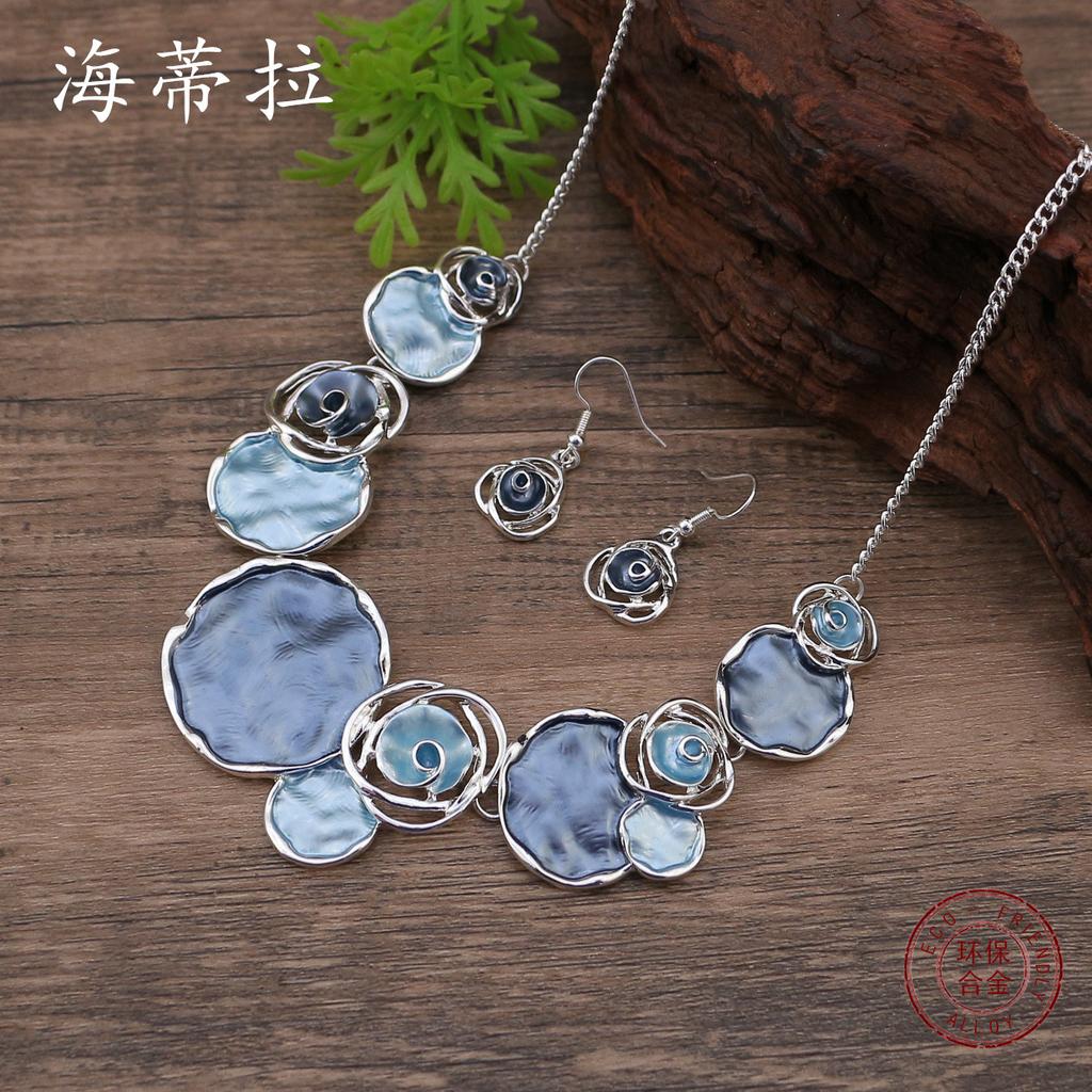 Emaille Rosen Ohrringe Halskette Set, Damen Valentinstag Premium Rosen Halskette