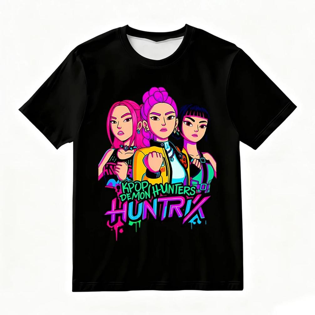 Women's Summer KPop Demon Hunters Graphic T-Shirt Vibrant Cartoon Character Print Tee Fashion Streetwear & Casual Daily Outfits