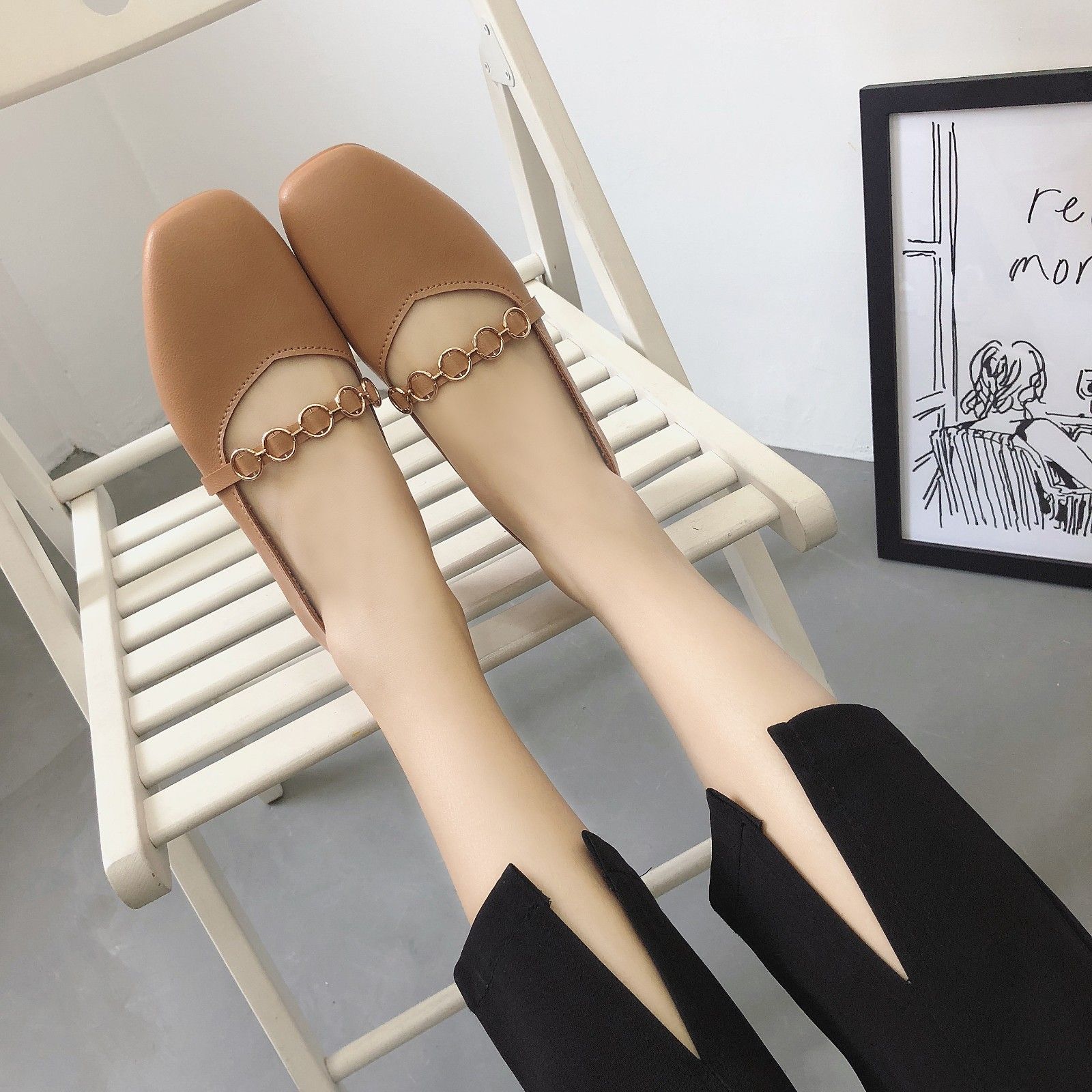 

Модная обувь для женщин Вечерняя с квадратным носком Низкий каблук Элегантные женские балетки Нескользящие Молодежные Дешевые Ликвидация Корейский стиль Повседневные на E A 35