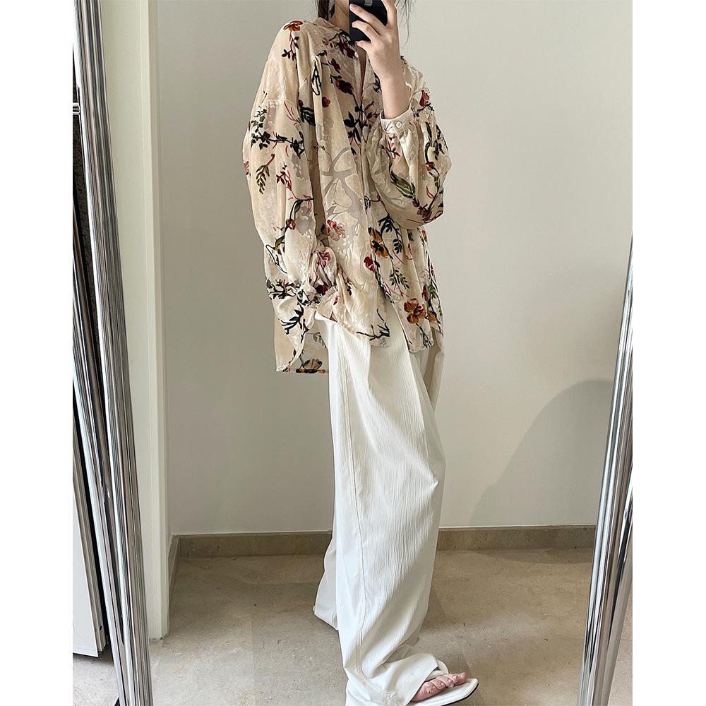 Τοπ Ντραπέ με Βελούδινη Ρετρό Καλοκαιρινή Εκτύπωση Λούβρου - Στυλ Κορεατικού Παλατιού, Χαλαρή Εφαρμογή για Γυναίκες