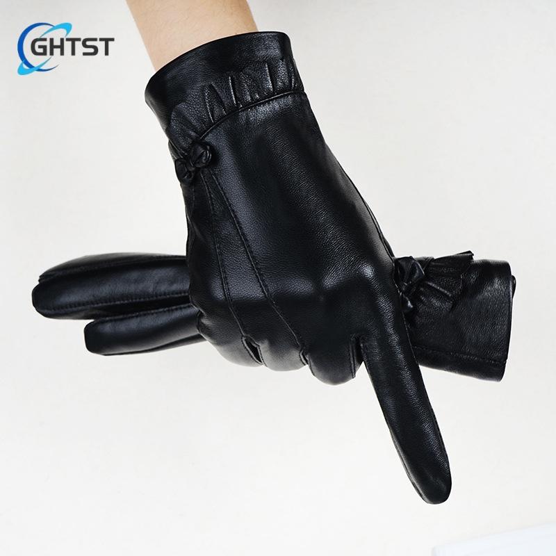 Mode Läderhandskar för kvinnor Höst och vinter plus fleece Förtjockade Varma kör- och åkhandskar pekskärm