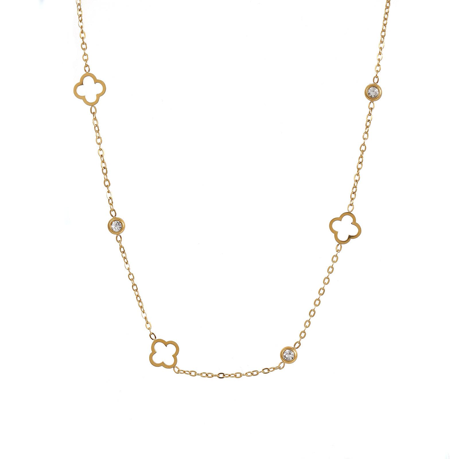 Four-Leaf Clover Necklace Zircon Does Not Fade Simple Light Luxury Necklace Niche Design Collarbone Chain Exquisite