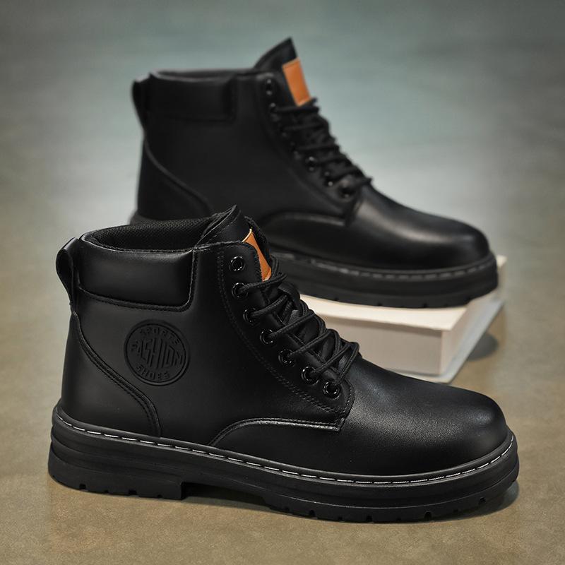 Autumn and winter 2004 men's high-top Martin boots black leather boots versatile casual trend big yellow boots large size