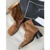 Fashion 2025 Autumn Winter Soft Leather Split Toe  Women Ankle Boots Fashion Thick High Heels Chunky Shoes Ins Style Short Booties