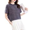 New Fashion Casual Short Sleeve Silk Top Feminine Temperament Skinny Design Striped Mulberry Silk T-Shirt