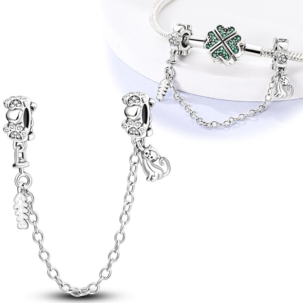 Charms Cute Pet Healing Pink Cat Safety Chain Beads Fit Charms 927 Silver Bracelets for Women Women Jewelry Making Diy