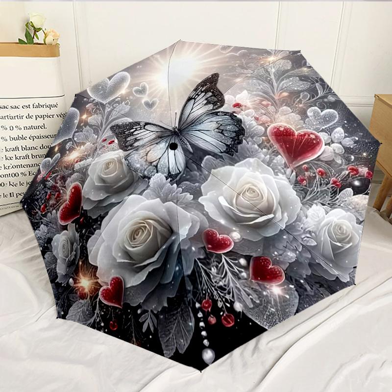 Rêves de Papillons Dans les Fleurs 8-Bâtons pour Voyage, camping, Parapluie Léger Portable Décontracté, Essentiel pour chaque famille Vacances Cadeau d'Anniversaire