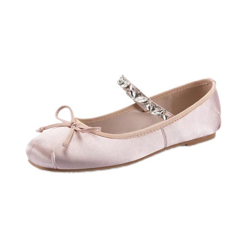 Women's French Style Ballet Slippers Spring New High Heels One Row Coarse Heel Mary Jane Flats Rubber Upper