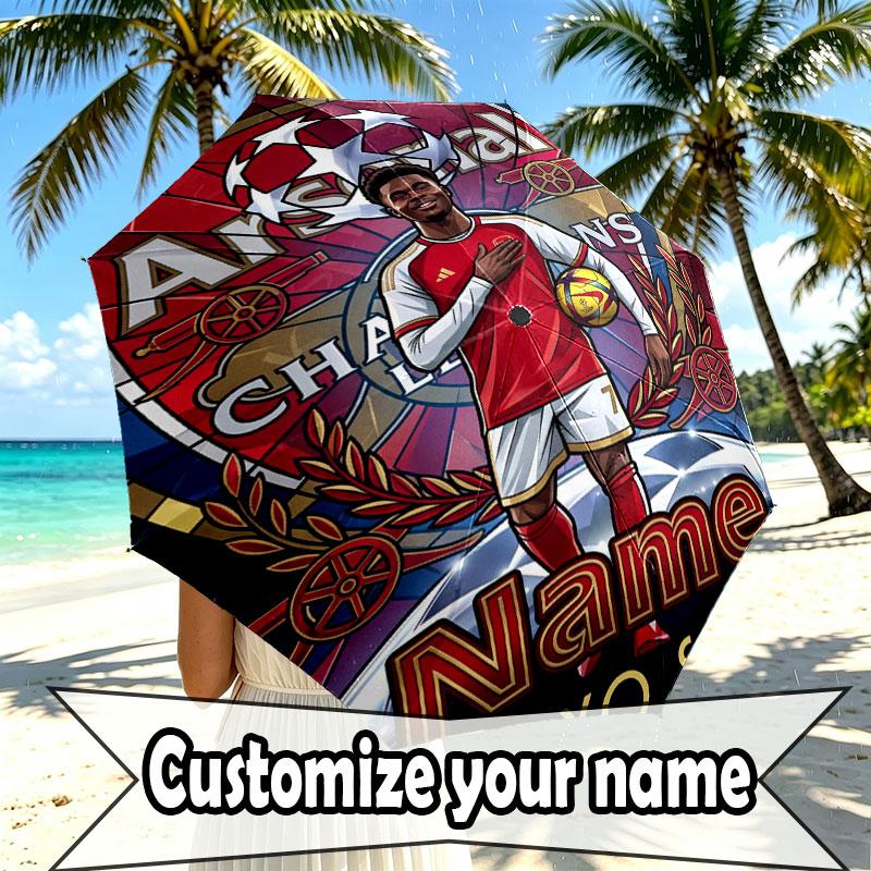 Custom Name Personalized Arsenal F.C Print Umbrella, Auto Open Close, 8‑Rib Sturdy Frame, Commute Camping Hiking Use, Birthday Gift