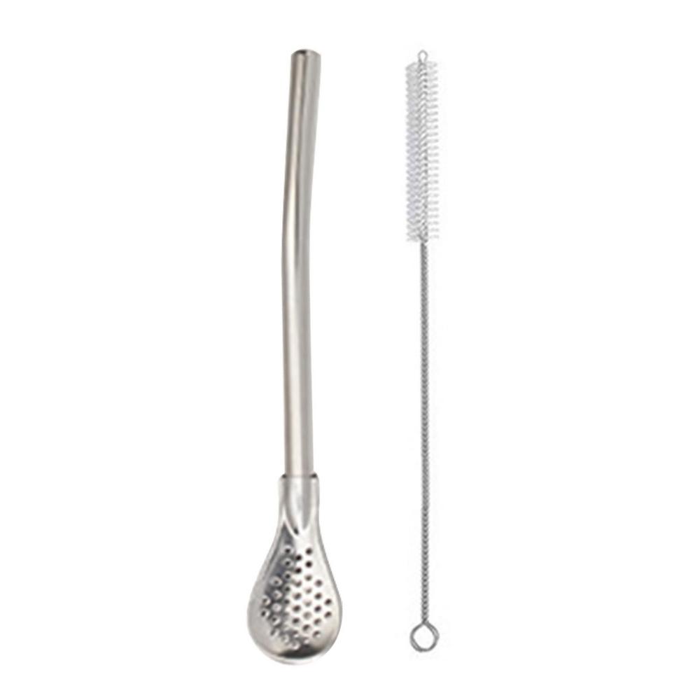 Detachable Filter Straw Spoon Stainless Steel Tea Filter Yerba Mate Straw Reusable Bar Drinking Tools with Cleaning Brush